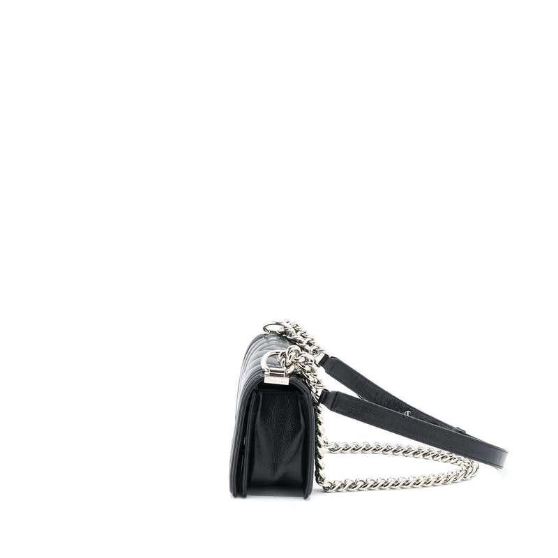 Chanel Small Chevron Boy Bag Shiny Grained Calfskin Black SHW
