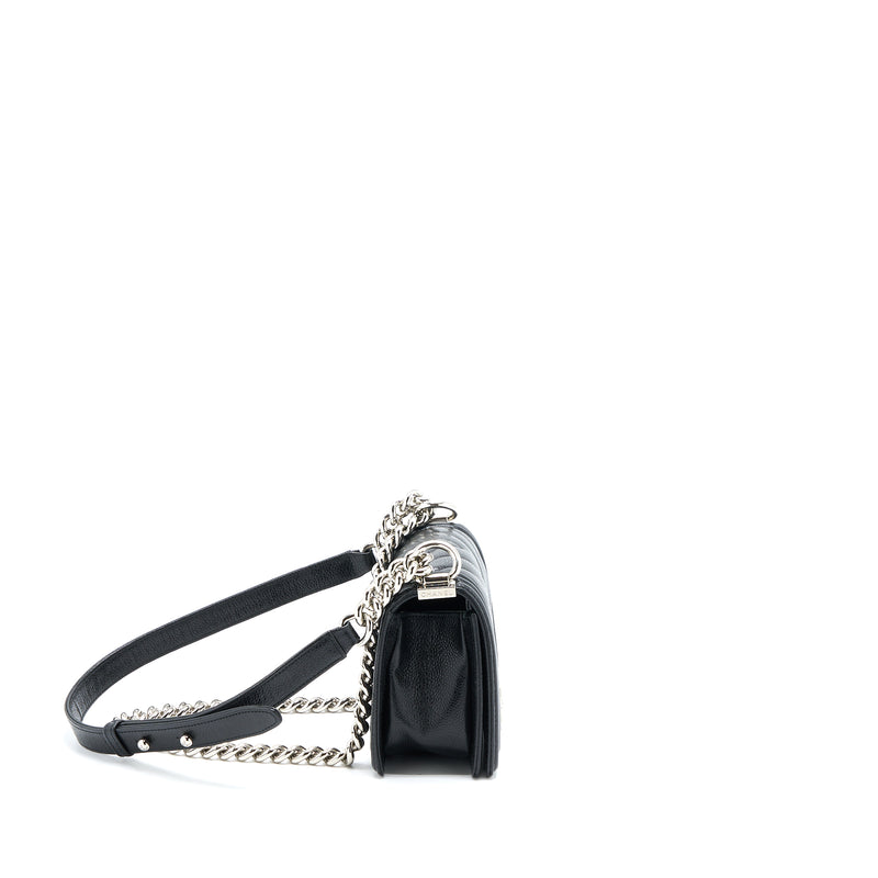 Chanel Small Chevron Boy Bag Shiny Grained Calfskin Black SHW