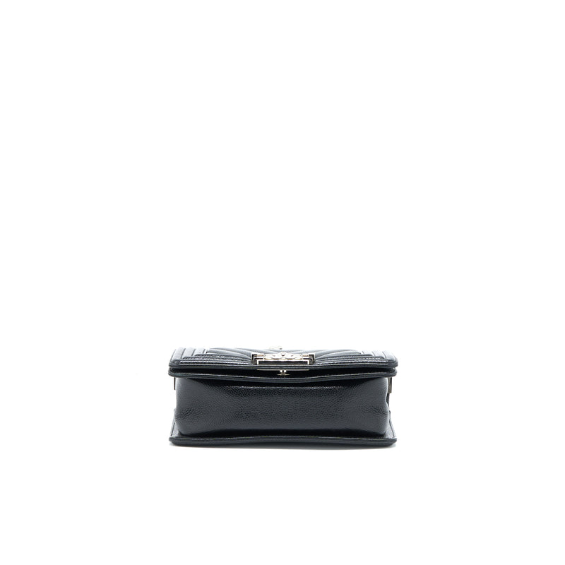Chanel Small Chevron Boy Bag Shiny Grained Calfskin Black SHW