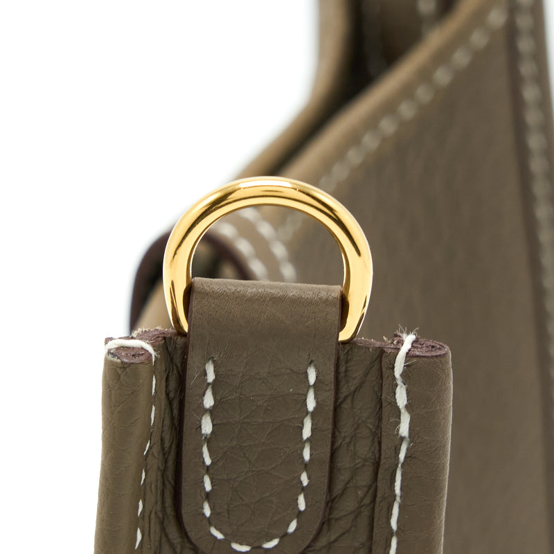 Hermes Mini Evelyn Clemence Etoupe / Blue Indigo GHW Stamp U