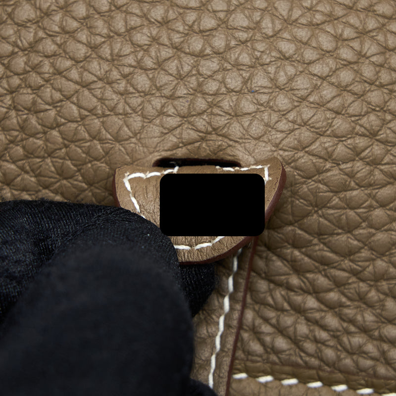 Hermes Mini Evelyn Clemence Etoupe / Blue Indigo GHW Stamp U