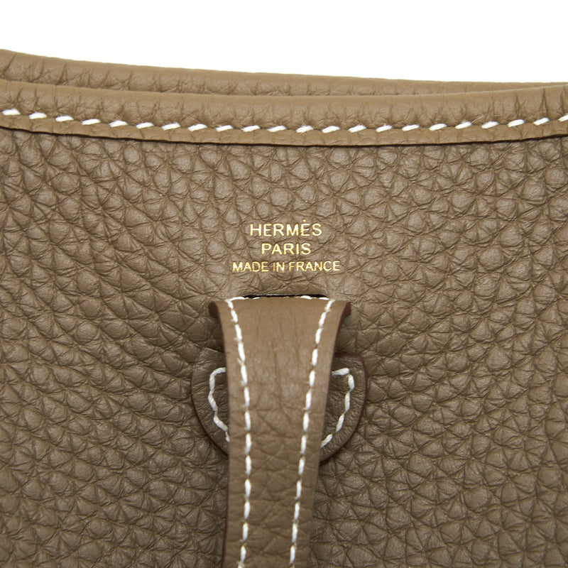 Hermes Mini Evelyn Clemence Etoupe / Blue Indigo GHW Stamp U