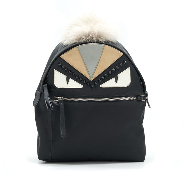 Fendi Monster Backpack in Black with Fur