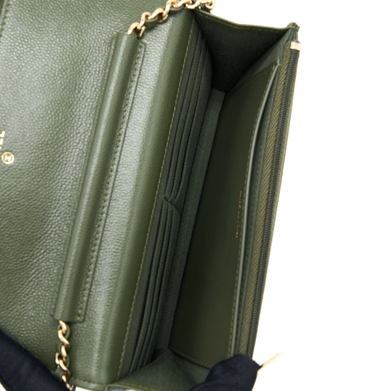 Chanel 22K Wallet On Chain Caviar Dark Green LGHW (Microchip)