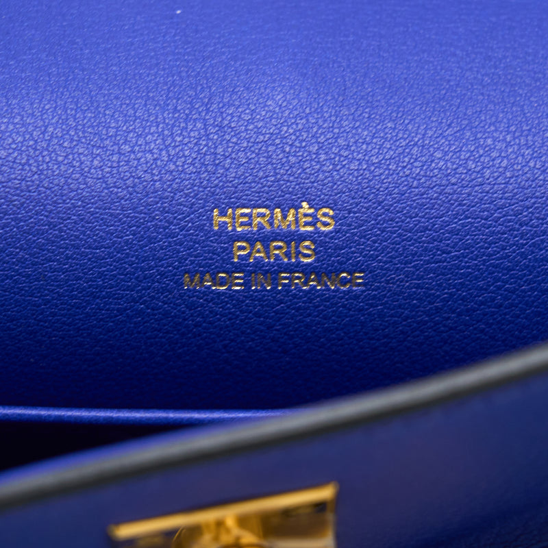 Hermes Kelly Pochette Swift Blue Electric GHW Stamp A