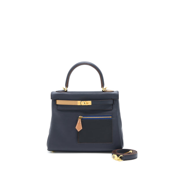 Hermes Kelly 25 Colormatic Swift Blue Nuit/Chai/Etoupe/Gold/Black GHW Stamp U
