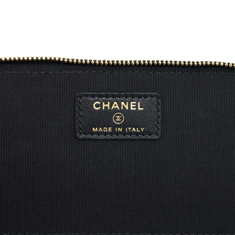 Chanel Top Handle Long Vanity With Chain Lambskin Black GHW