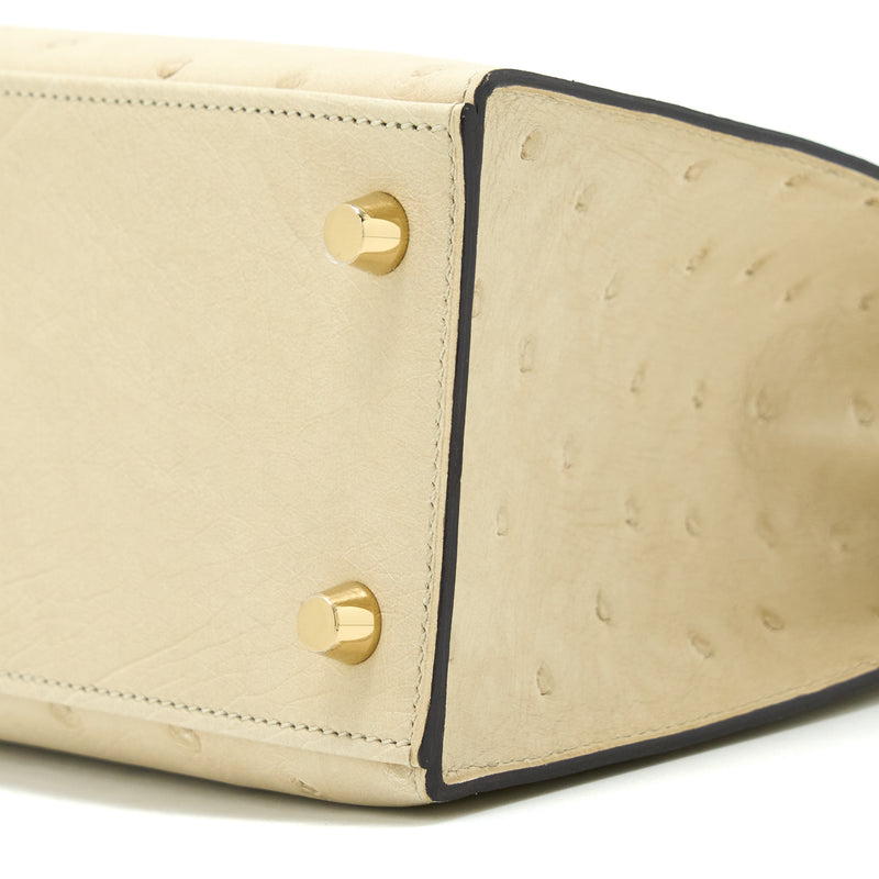 Hermes Parchemin GHW Ostrich Sellier Kelly 25 Handbag - MAISON de LUXE