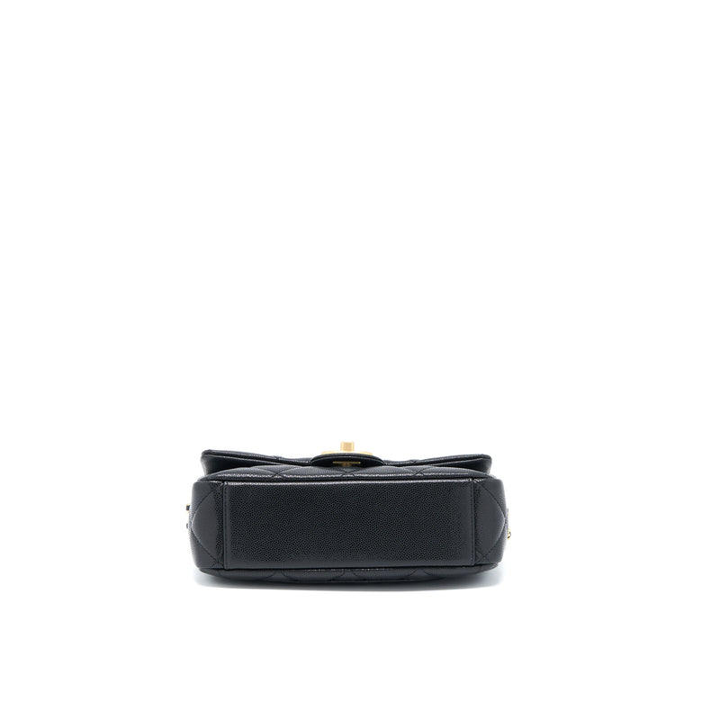 Chanel 22A Small Flap Bag Grained Shiny Calfskin Black Brushed GHW(Microchip)