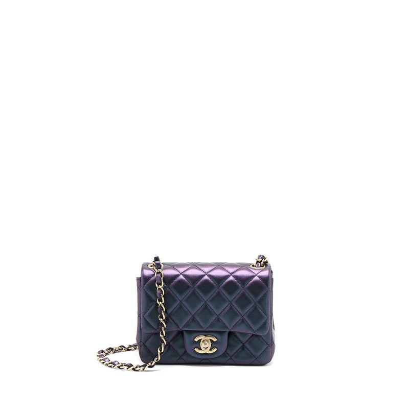 Chanel 22B Mini Square Pearly Lambskin Black LGHW (Microchip)