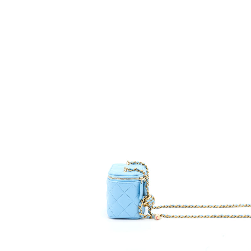 Chanel 22s Pearl Crush Mini Vanity Case Lambskin Light Blue Brushed GHW