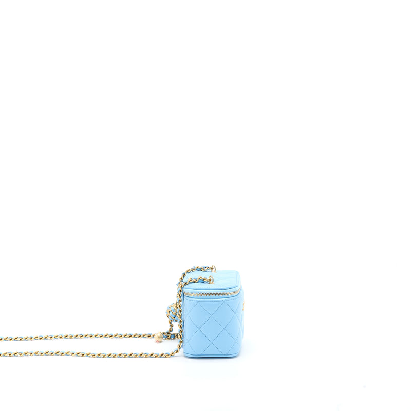 Chanel 22s Pearl Crush Mini Vanity Case Lambskin Light Blue Brushed GHW