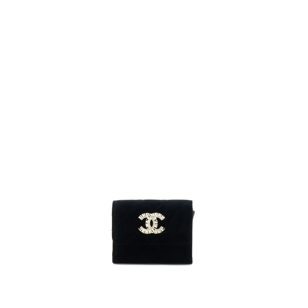 Chanel Flap Card Holder Giant CC Logo Velvet Black LGHW