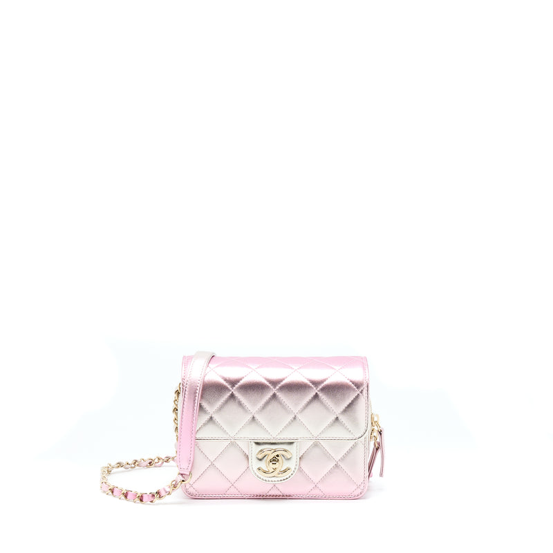 Chanel 21P Crossbody Flap Bag Lambskin Iridescent Pink LGHW(Microchip)