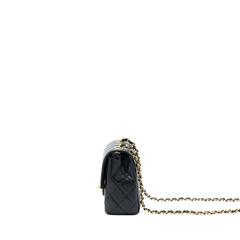 Chanel 22K Retro Classic New Square Mini Flap Bag Goatskin Black GHW (Microchip)