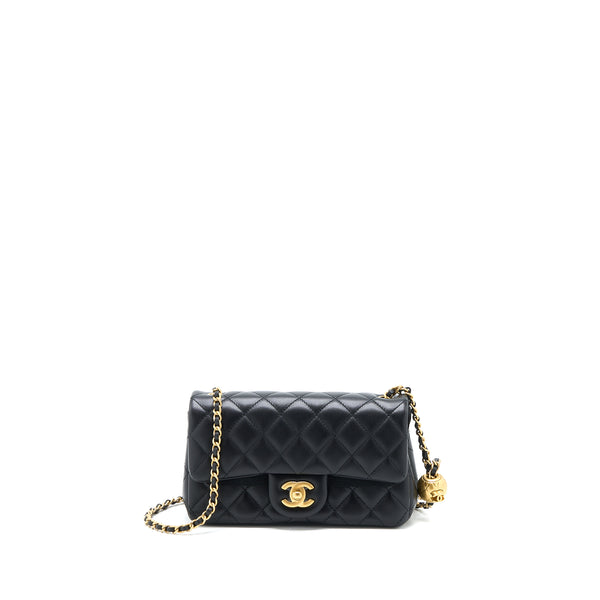 Chanel Pearl Crush Mini Rectangular Flap Bag Lambskin Black Brushed GHW (Microchip)