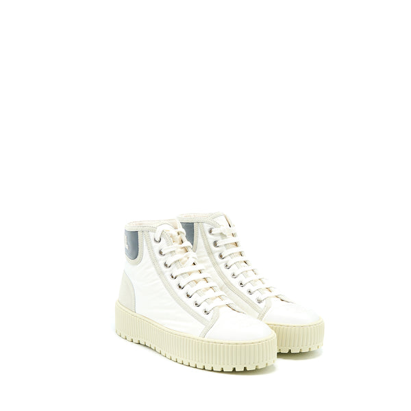 Chanel Size 36.5 High top Sneaker Suede/Fabric White/Light Grey