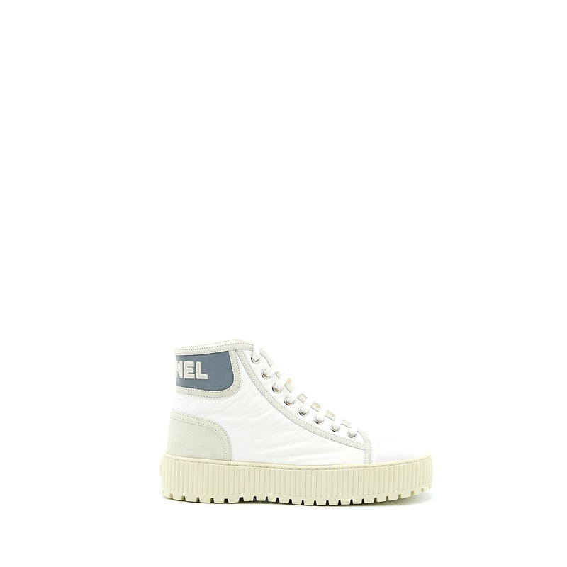 Chanel Size 36.5 High top Sneaker Suede/Fabric White/Light Grey