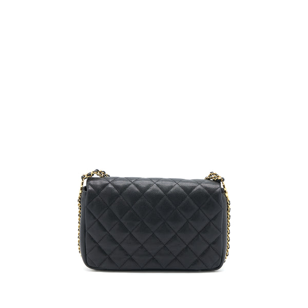Chanel 23C Quilted Flap Bag CC Logo Chain Grained Calfskin Black GHW (Microchip)