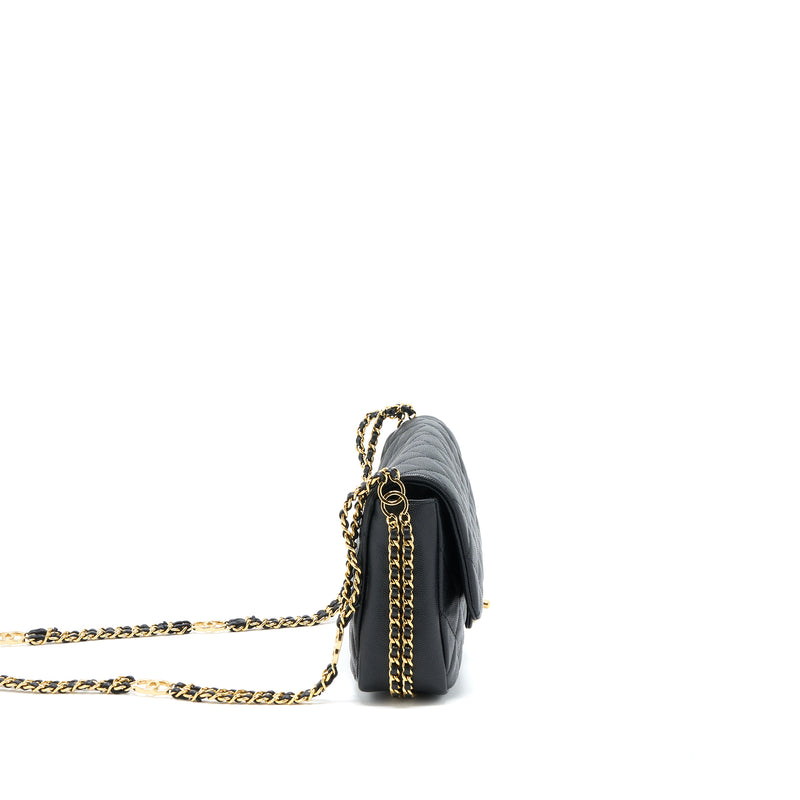 Chanel 23C Quilted Flap Bag CC Logo Chain Grained Calfskin Black GHW (Microchip)