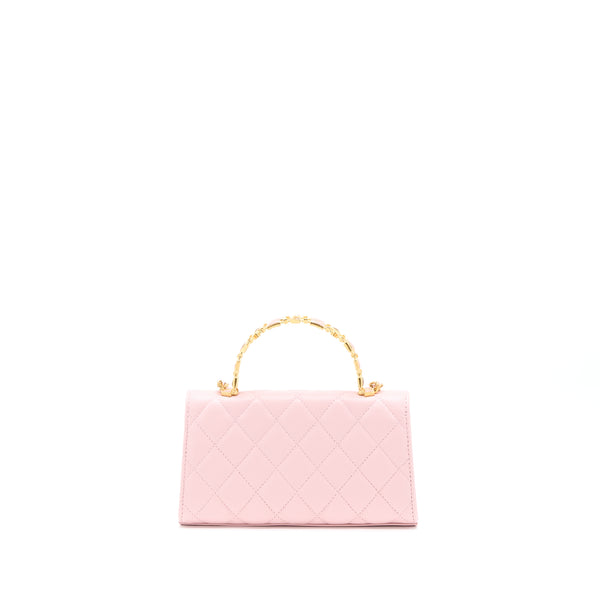 Chanel 22B Flap Bag Enamel/CC Logo Top Handle Lambskin NJ523 Light Pink Brushed GHW
