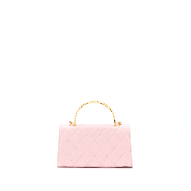 Chanel 22B Flap Bag Enamel/CC Logo Top Handle Lambskin NJ523 Light Pink Brushed GHW