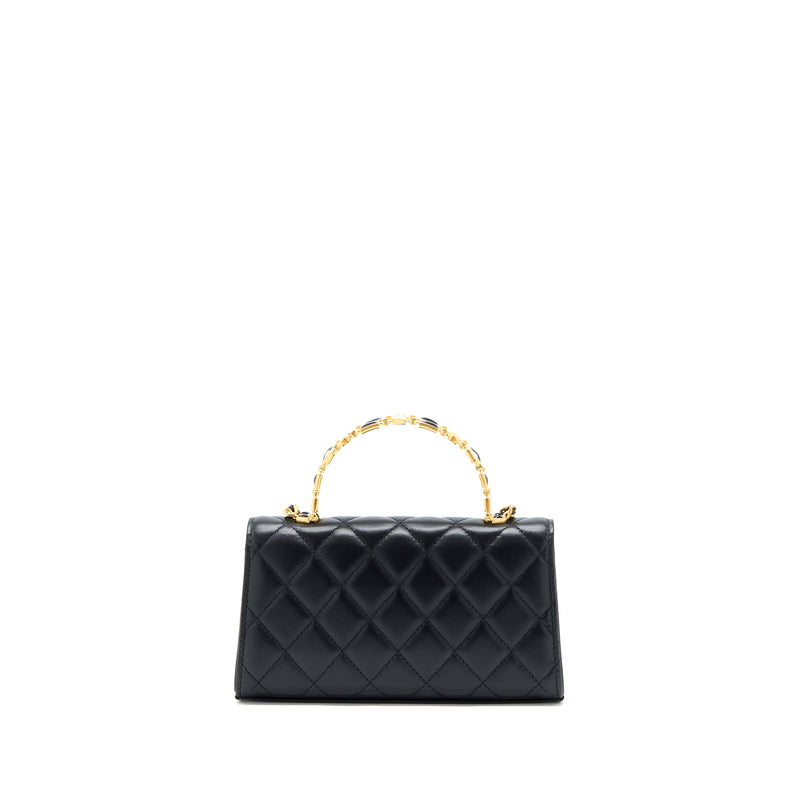 Chanel 22B Flap Bag Enamel/CC Logo Top Handle Lambskin Black Brushed GHW