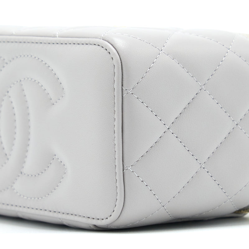 Chanel 22B Pearl Crush Long Vanity With Chain Lambskin Grey GHW