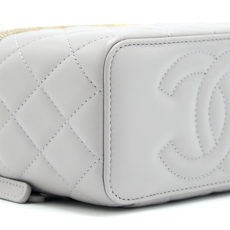 Chanel 22B Pearl Crush Long Vanity With Chain Lambskin Grey GHW