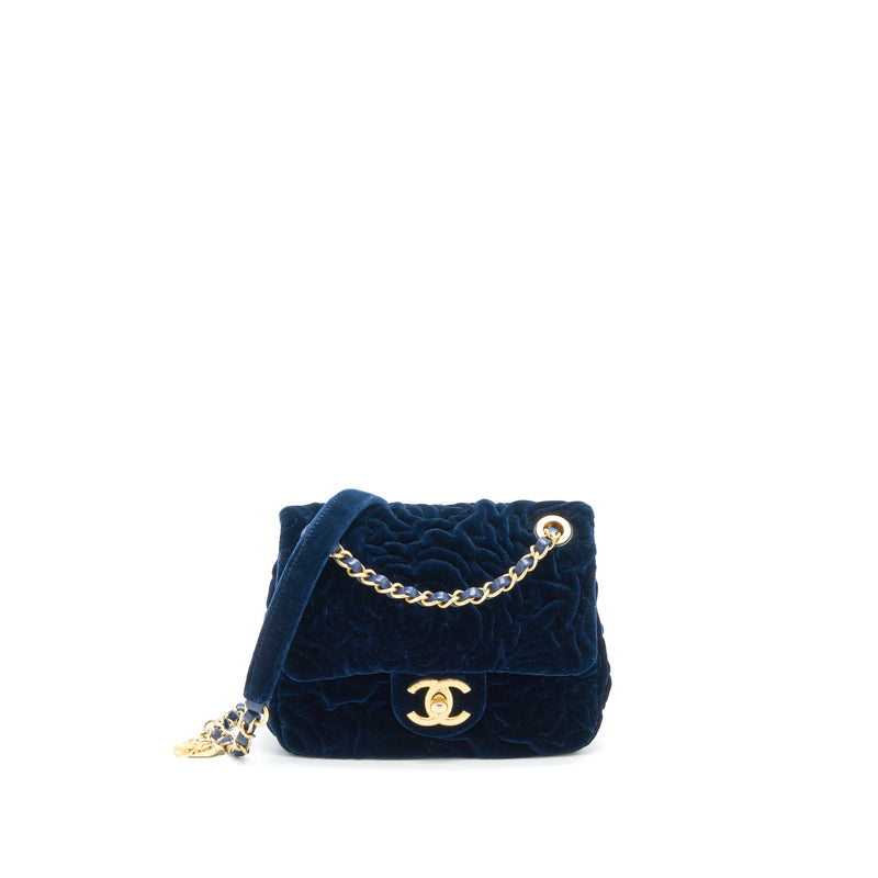 Chanel Marigold Camellia Velvet Classic Square Mini Flap Bag