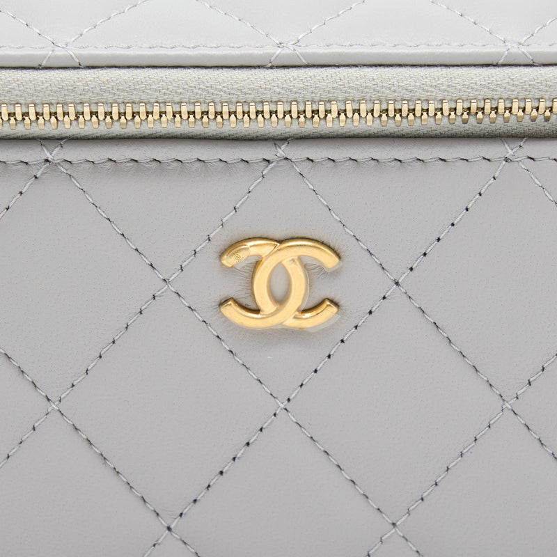 Chanel 22B Pearl Crush Long Vanity With Chain Lambskin Grey GHW