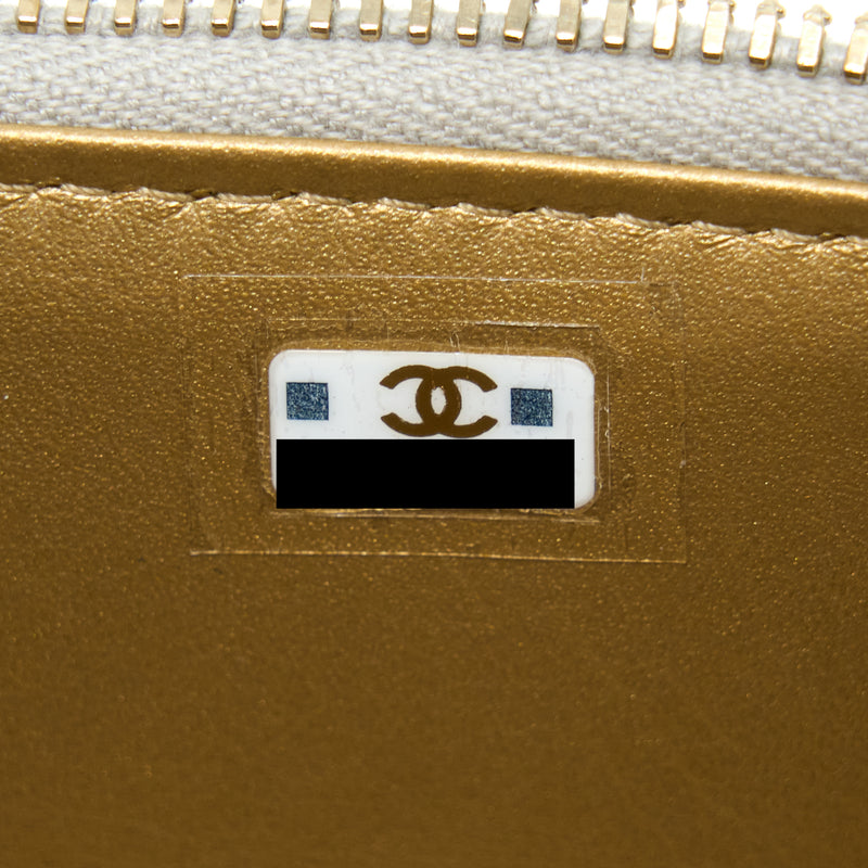 Chanel 22B Pearl Crush Long Vanity With Chain Lambskin Grey GHW