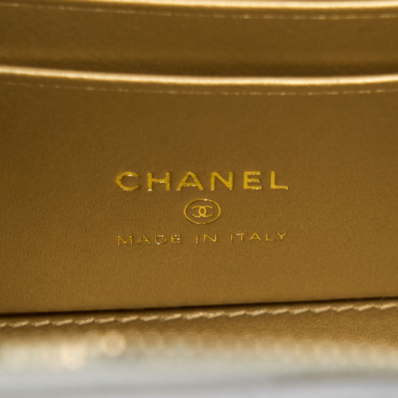 Chanel 22B Pearl Crush Long Vanity With Chain Lambskin Grey GHW