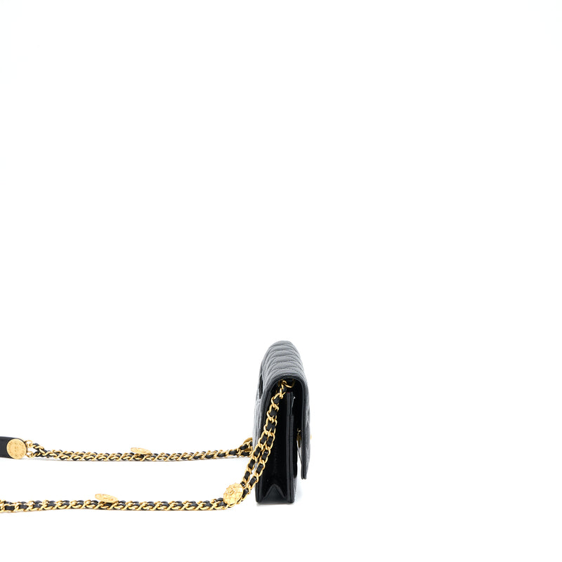 Chanel 22A Twist your button Wallet On Chain Caviar Black GHW (Microchip)