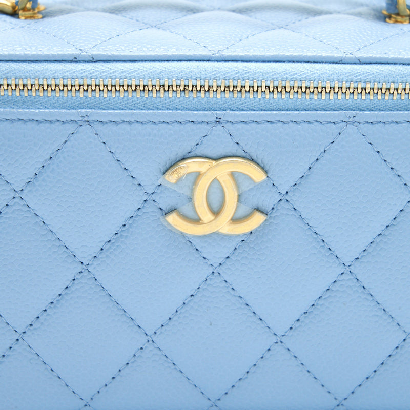 Chanel 22S Letter Handle Long Vanity With Chain Caviar Blue GHW