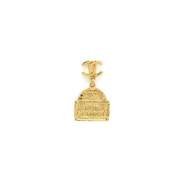 Chanel Rue Cambon/CC Logo Dropped Earrings Gold Tone