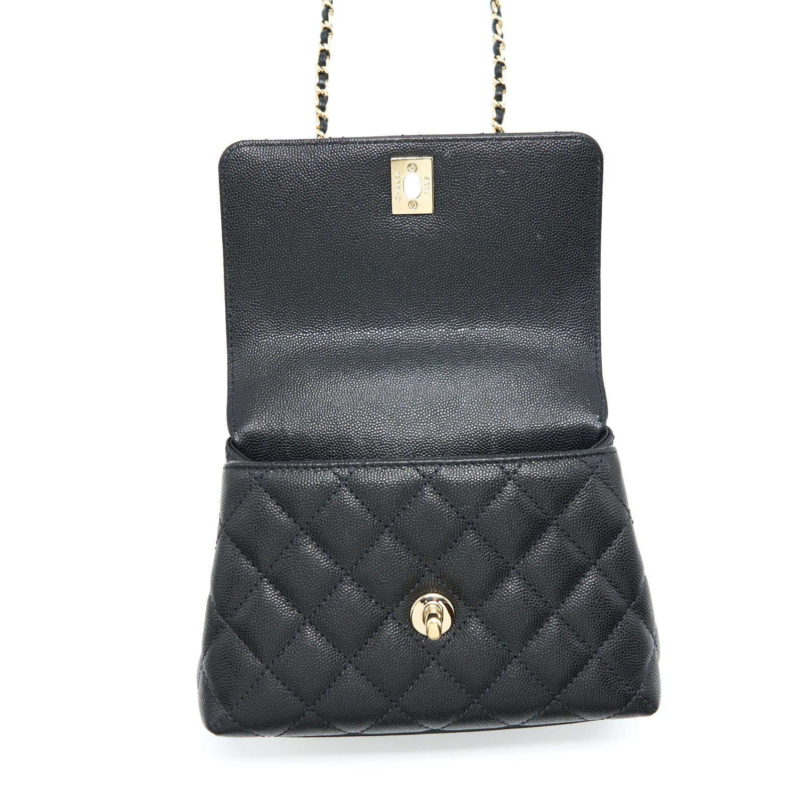 大割引 Chanel Mini Coco Handle Flap Bag Caviar Black With Burgundy ハンドバッグ