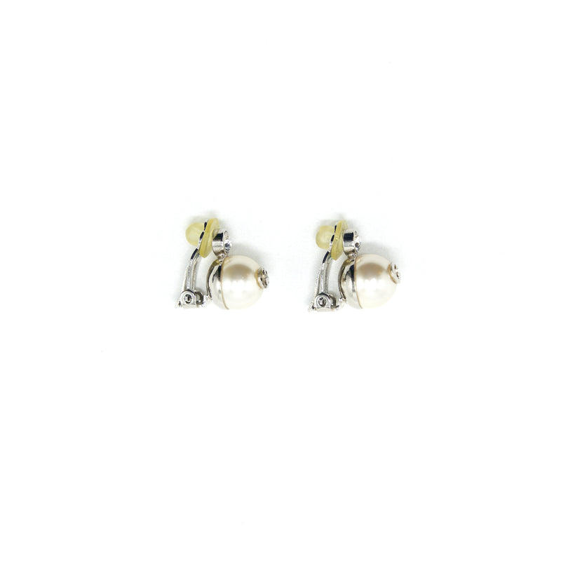 GUCCI GG Pearl with White Crystal Clip Earrings