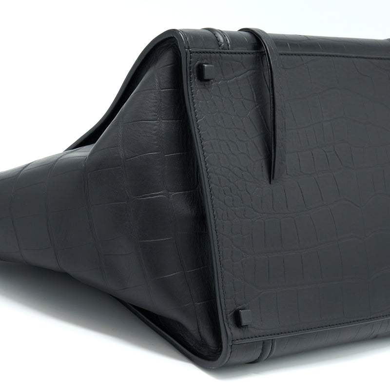 Celine Large Phantom Luggage Bag Croc-Embossed Calfskin Black