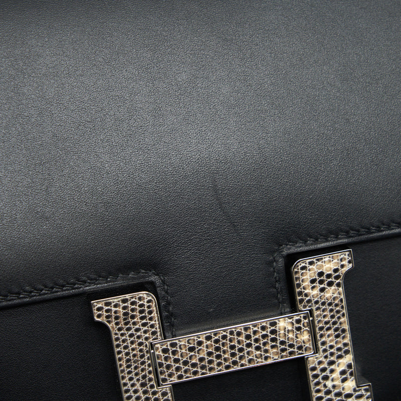 Hermes Mini Constance Monsieur Black With Lizard Buckle SHW Stamp Y