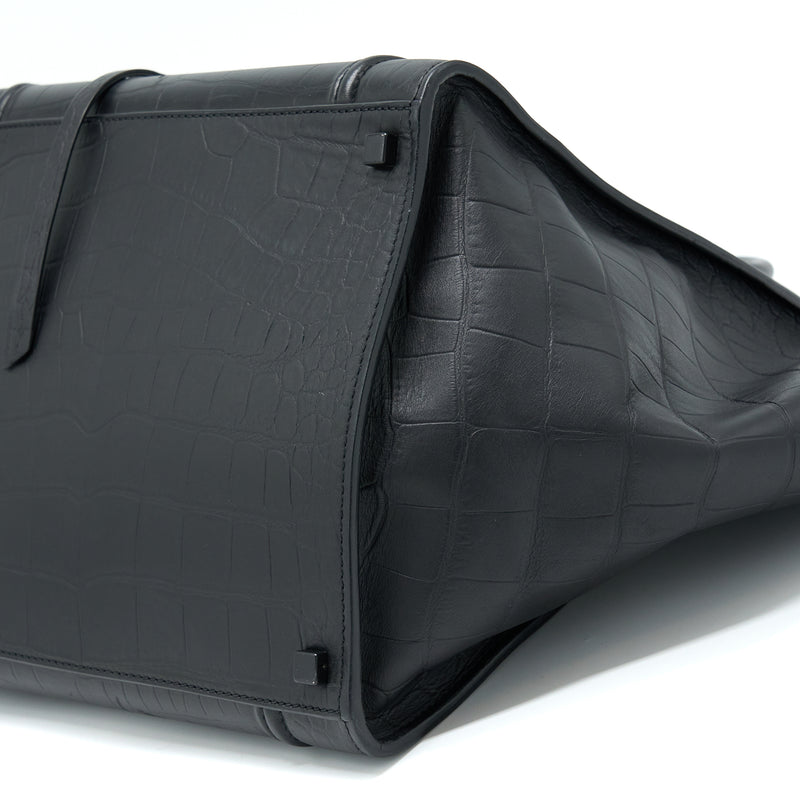 Celine Large Phantom Luggage Bag Croc-Embossed Calfskin Black