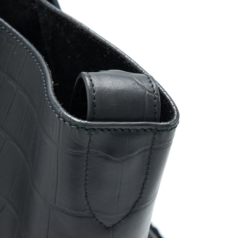 Celine Large Phantom Luggage Bag Croc-Embossed Calfskin Black