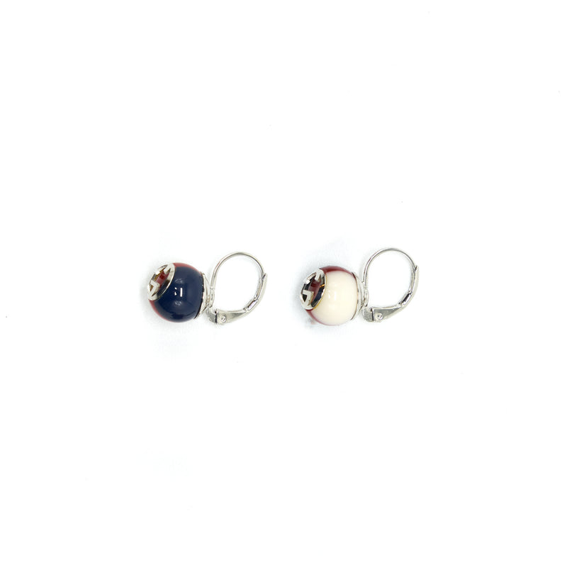 GUCCI GG Pearl Leverback Earrings WHITE/RED/BLUE