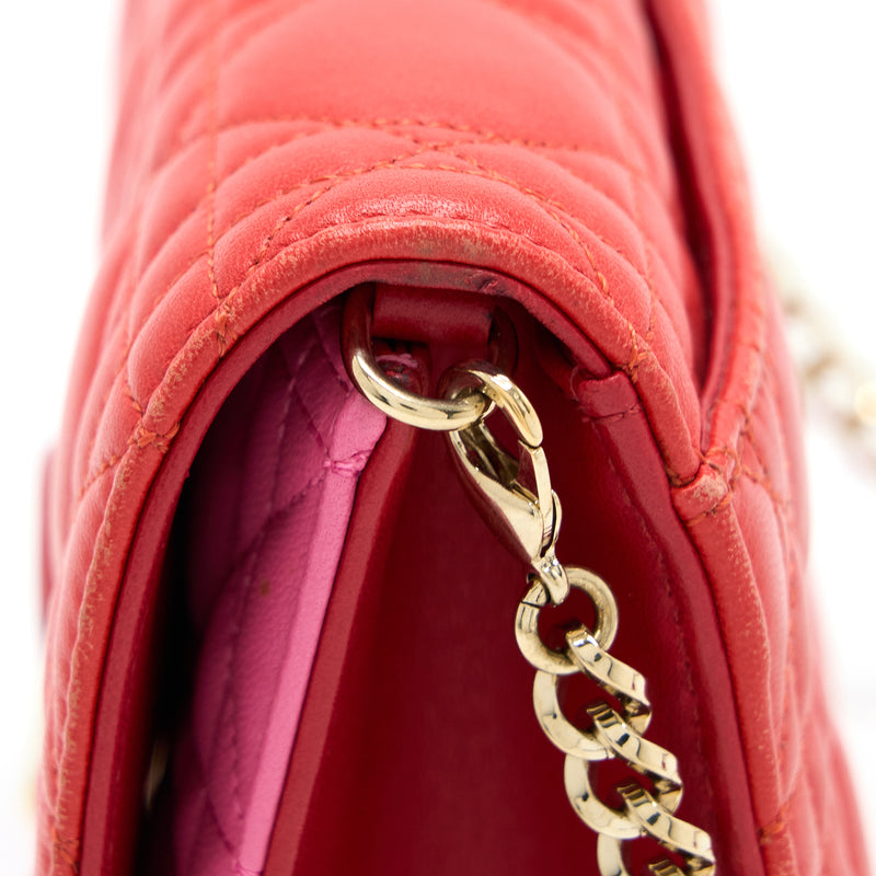 Dior Miss Dior Wallet on Chain Lambskin Red/Pink LGHW