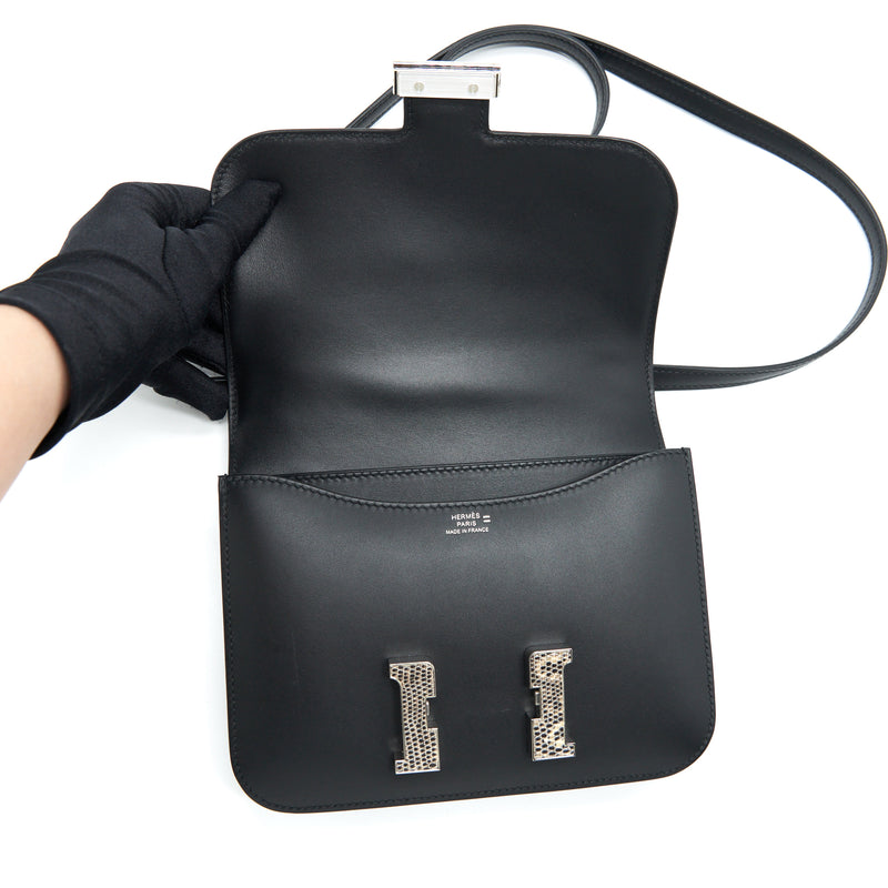 Hermes Mini Constance Monsieur Black With Lizard Buckle SHW Stamp Y