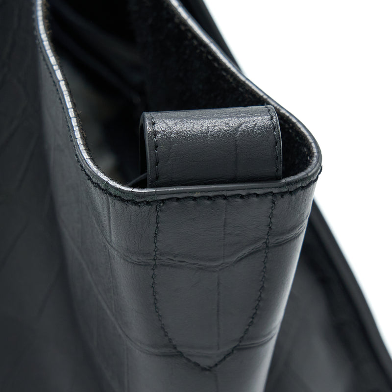 Celine Large Phantom Luggage Bag Croc-Embossed Calfskin Black