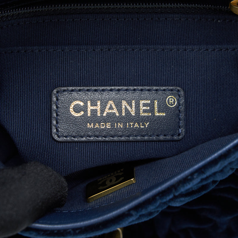 Chanel Blue mini square velvet 2020 Classic gold hardware single