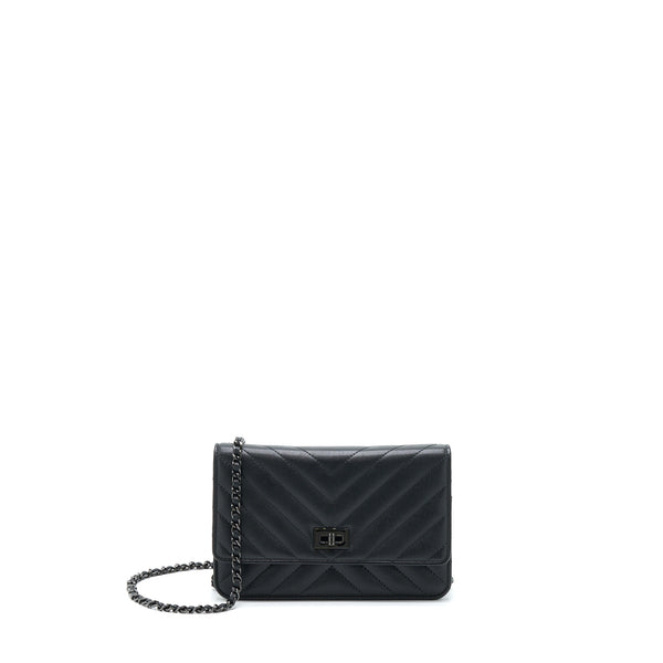 Chanel 2.55 So Black Wallet On Chain Calfskin With Black Hardware