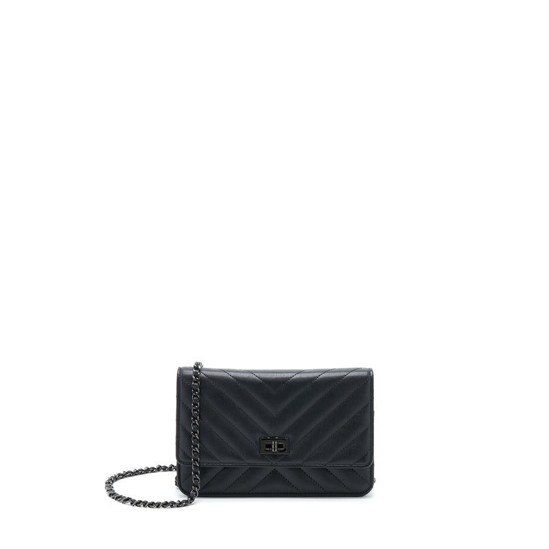 Chanel 2.55 So Black Wallet On Chain Calfskin With Black Hardware