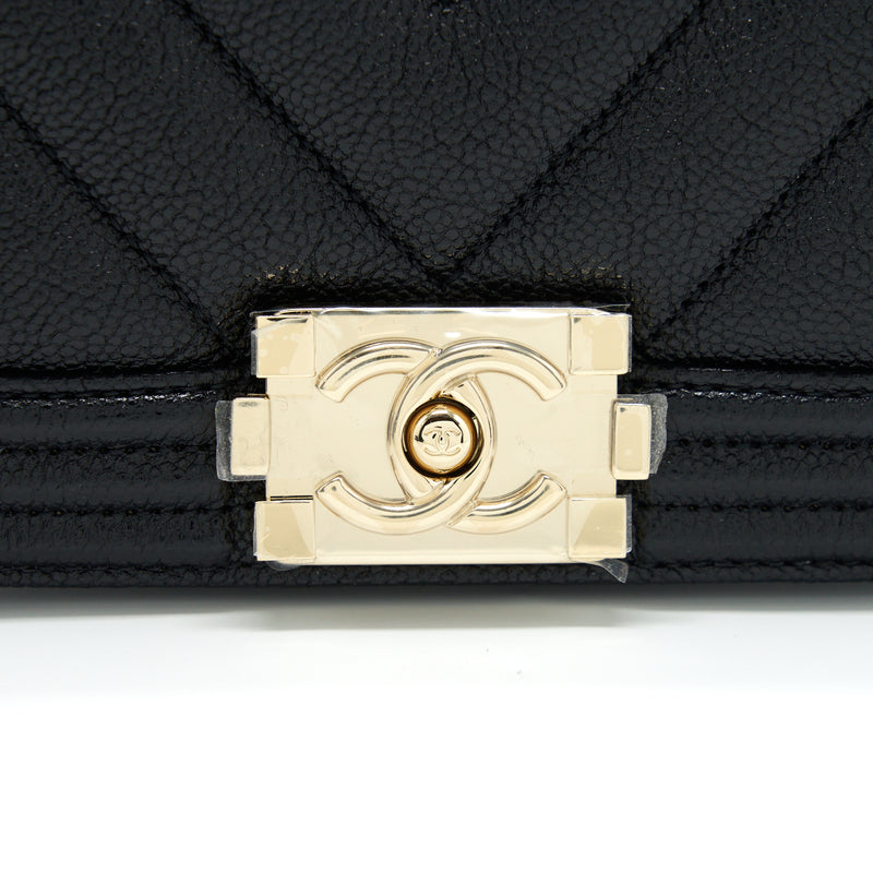 Chanel Mini Chevron Boy Bag Grained Calfskin Black LGHW